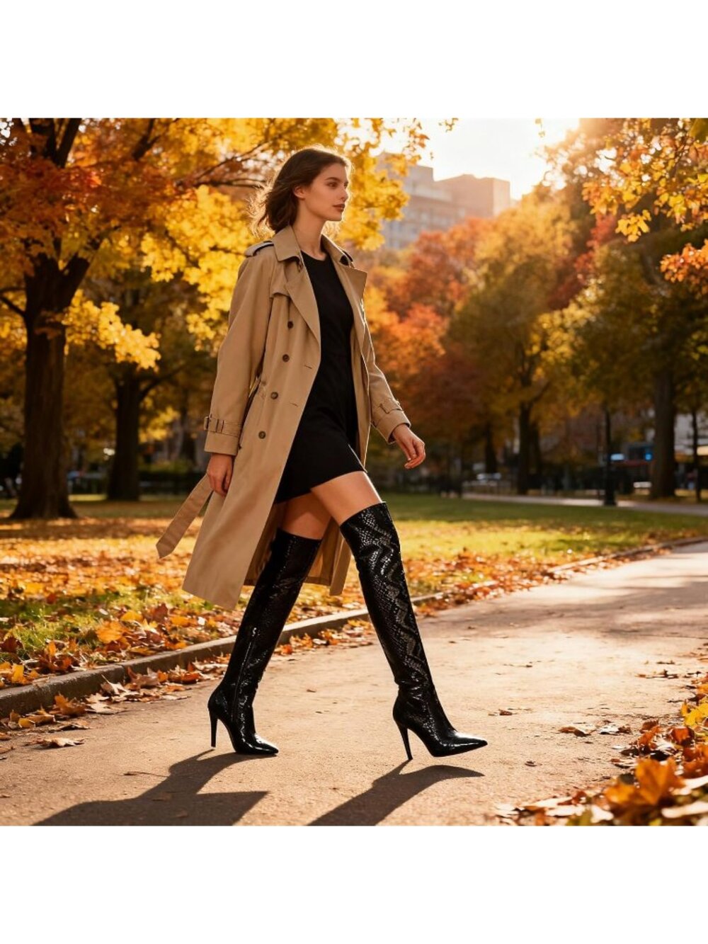 Women's Black Pointed Toe Chunky Heel Side Zipper Over The Knee High Boots - Picture 5 of 5